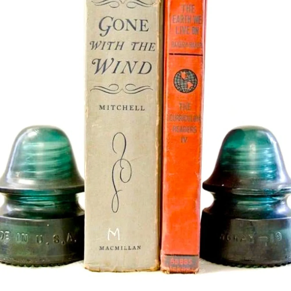 •Antique Glass Aqua Colored Hemingray Insulators ~ Bookends + Farmhouse Decor• - Picture 1 of 4
